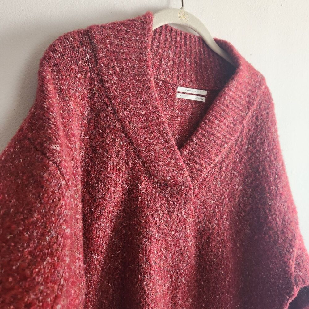 Anthropologie Frances Shimmer Cropped Sweater Red Motif Cabernet M‎ V neck layer - Picture 5 of 9